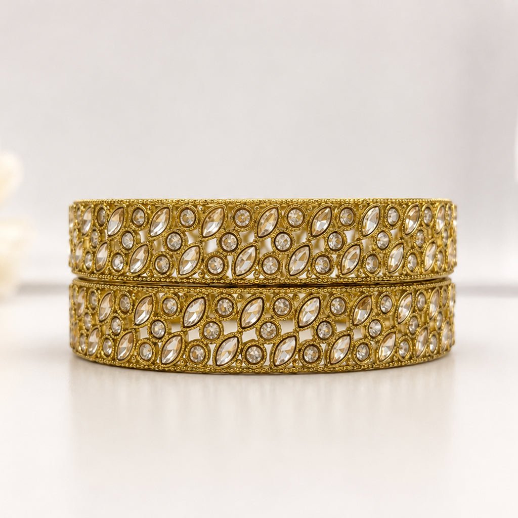 Gold-Plated Kundan Crystal Bangles Set - bhavmayi