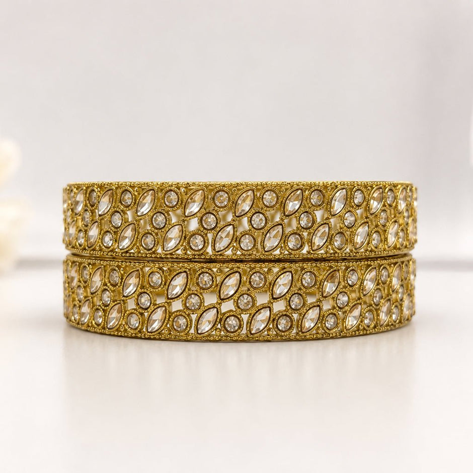Gold-Plated Kundan Crystal Bangles Set - bhavmayi