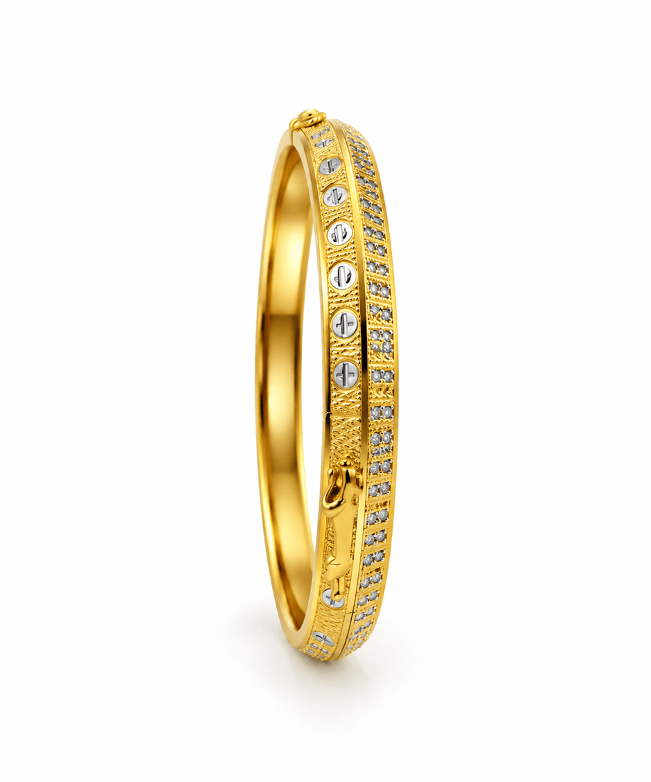 Gold-tone men's kada with panther motif and silver-tone stone detailing - bhavmayi