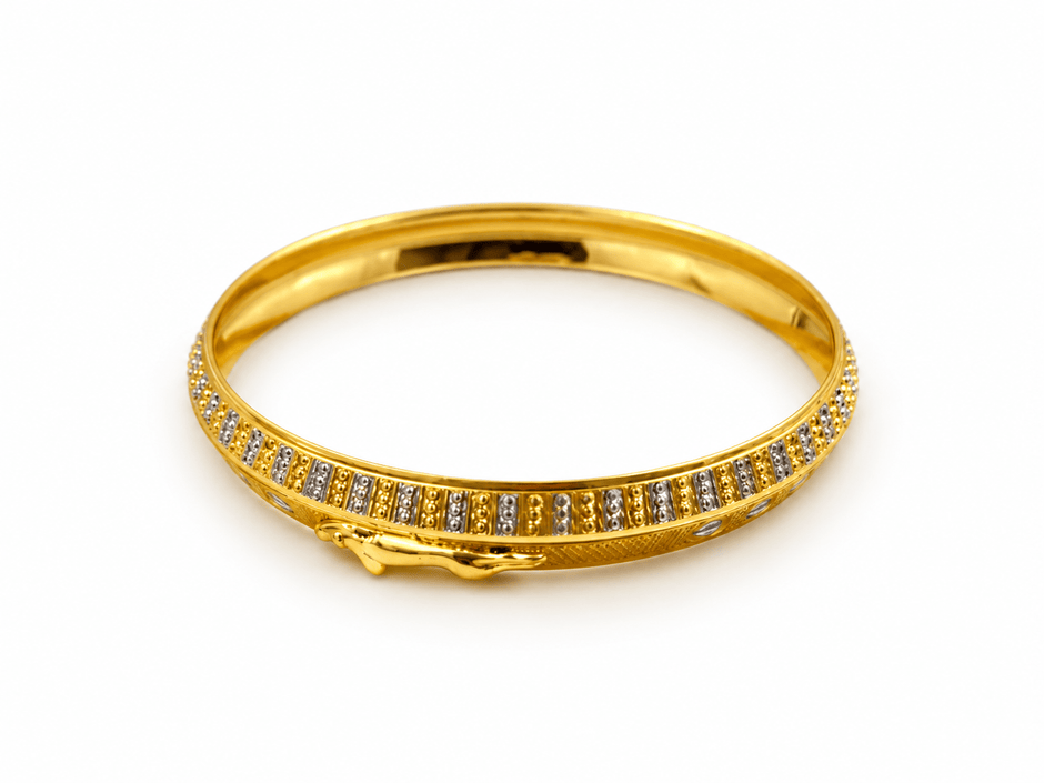 Gold-tone men's kada with panther motif and silver-tone stone detailing - bhavmayi