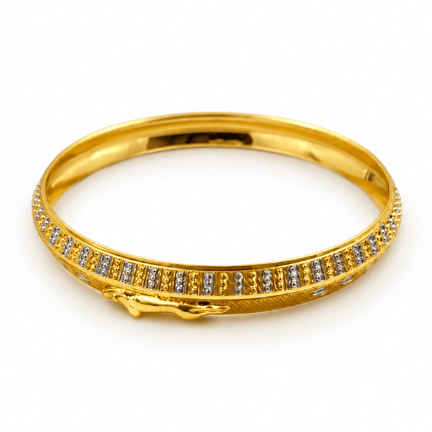 Gold-tone men's kada with panther motif and silver-tone stone detailing - bhavmayi