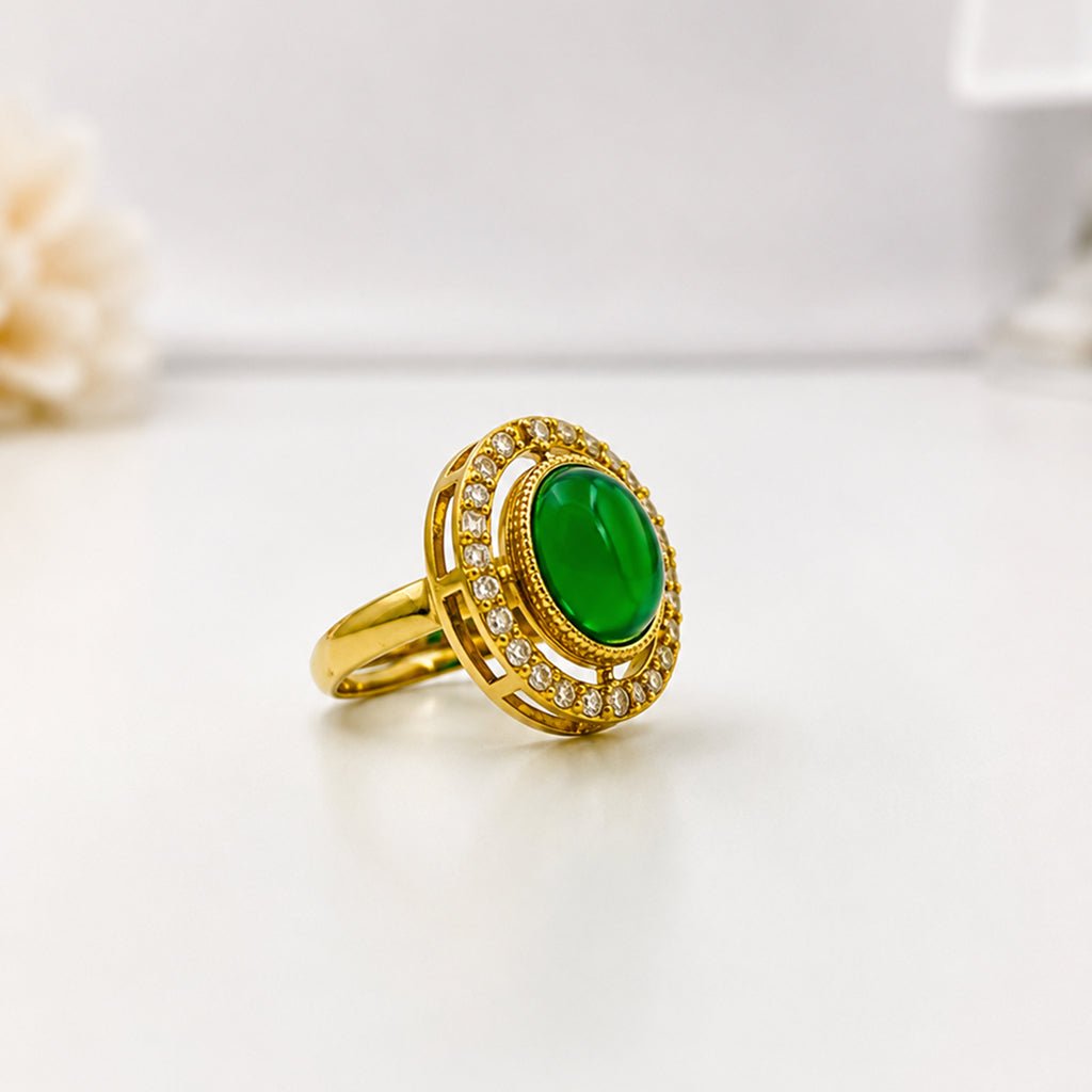 Green Emerald Gold-Plated Designer Ring - bhavmayi