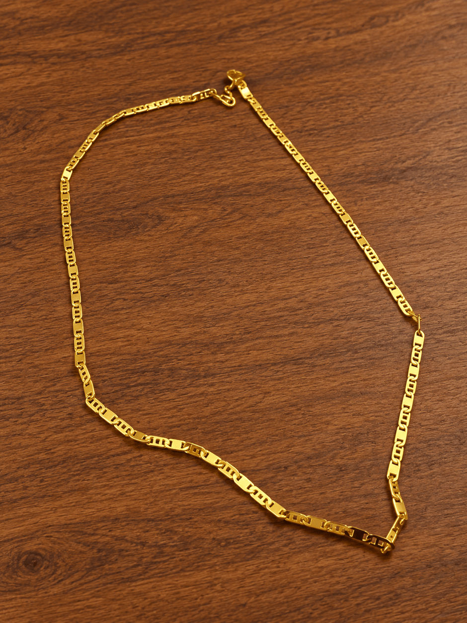 Men's gold chain with repeating geometric link design - bhavmayi