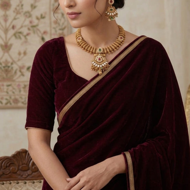 Bhavmayi Antique Gold and Polki Temple Jewellery Pendant Necklace and Earrings Set with Ruby & Emerald Accents